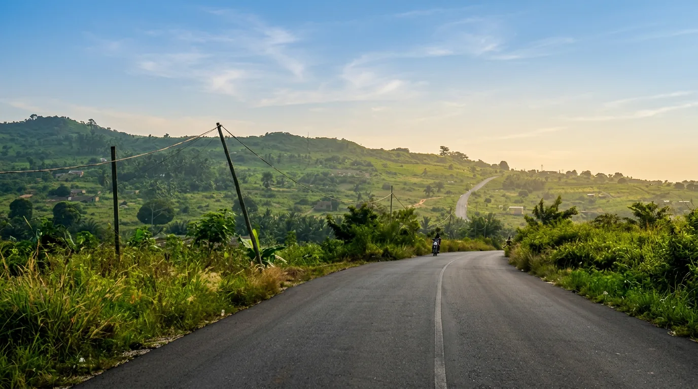 Cinematic view of the road leading into Ashifla Royal Estate, Ga South Municipality, Ghana